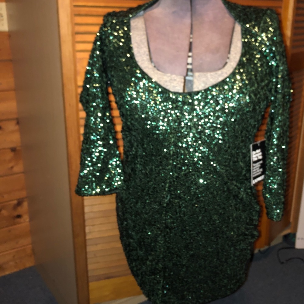 Express sequin emerald green dress